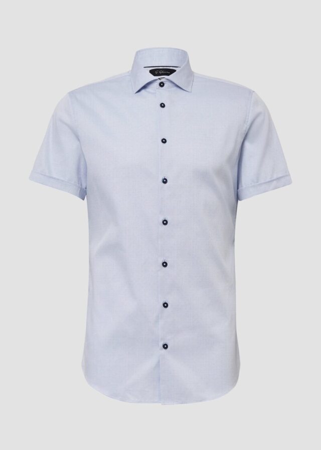 Tailored Fit: Fein gemustertes Kurzarm-Hemd aus Baumwollstretch