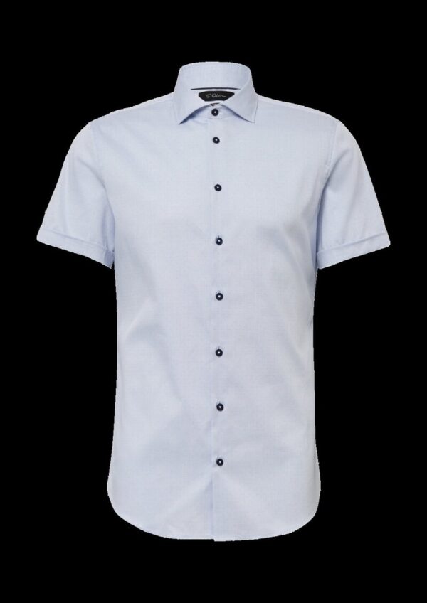 Tailored Fit: Fein gemustertes Kurzarm-Hemd aus Baumwollstretch