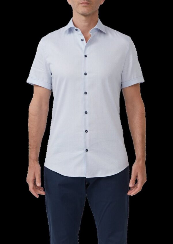 Tailored Fit: Fein gemustertes Kurzarm-Hemd aus Baumwollstretch