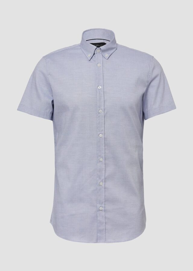 Tailored Fit: Baumwollhemd mit Fischgrätmuster