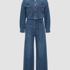 Denim-Jumpsuit mit Gürtel und überschnittenen Schultern