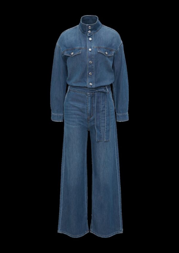 Denim-Jumpsuit mit Gürtel und überschnittenen Schultern