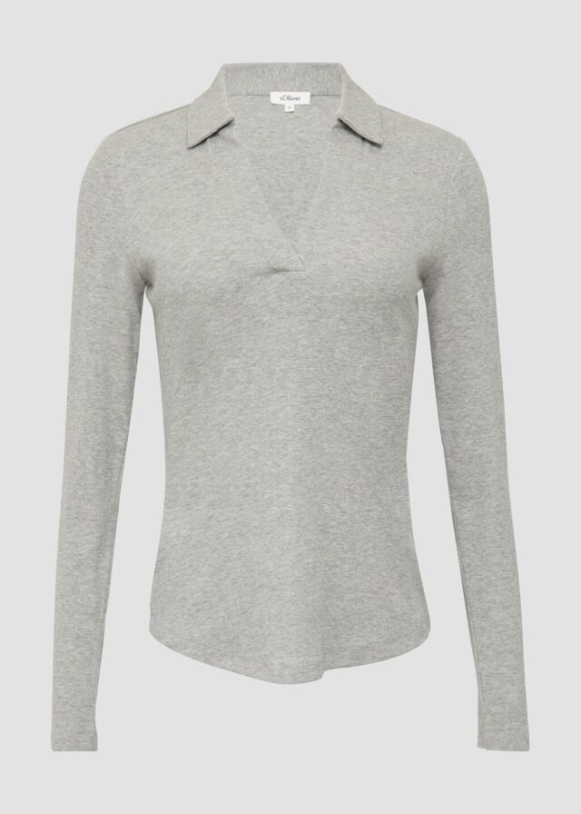 Geripptes Langarmshirt mit Polokragen