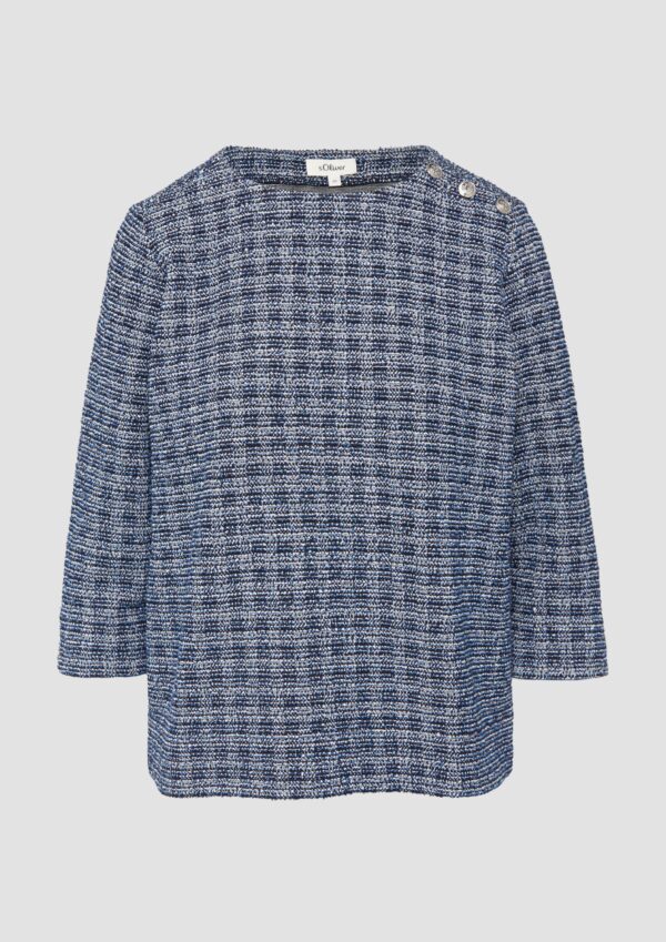 Bouclé-Shirt mit Zierknöpfen und 3/4-Ärmeln