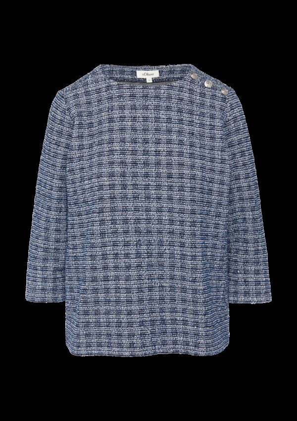 Bouclé-Shirt mit Zierknöpfen und 3/4-Ärmeln