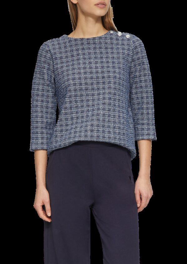 Bouclé-Shirt mit Zierknöpfen und 3/4-Ärmeln