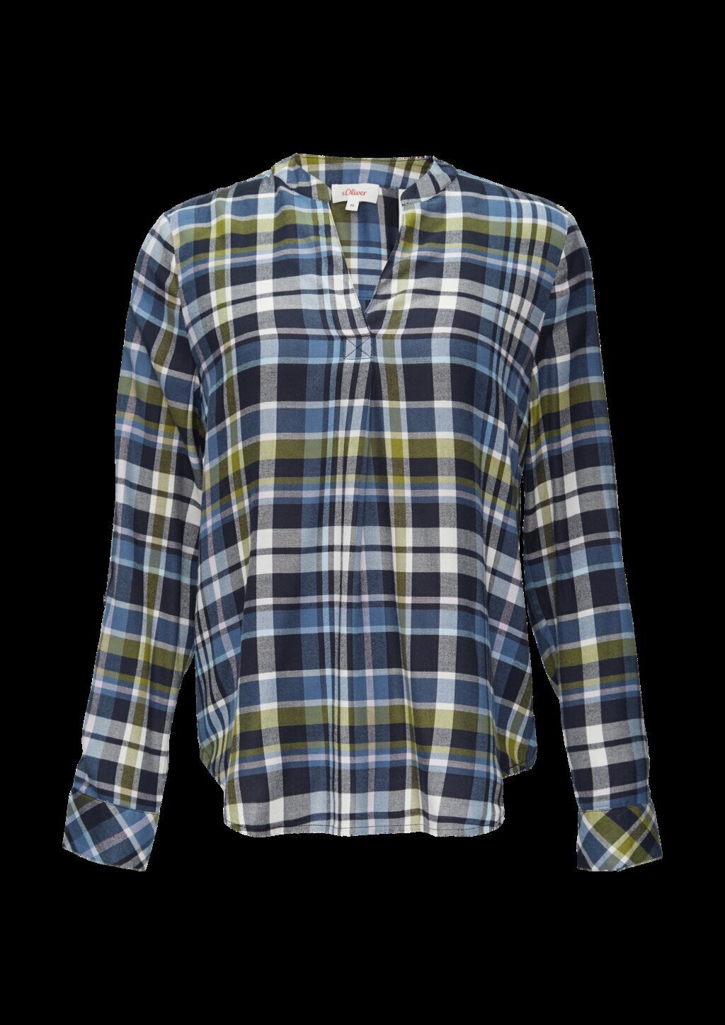 Karierte Bluse aus Viskosemix und Krempel-Detail