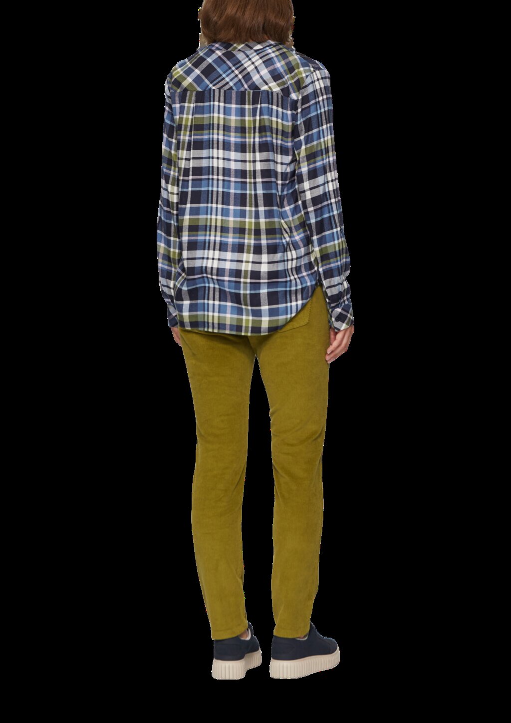 Karierte Bluse aus Viskosemix und Krempel-Detail