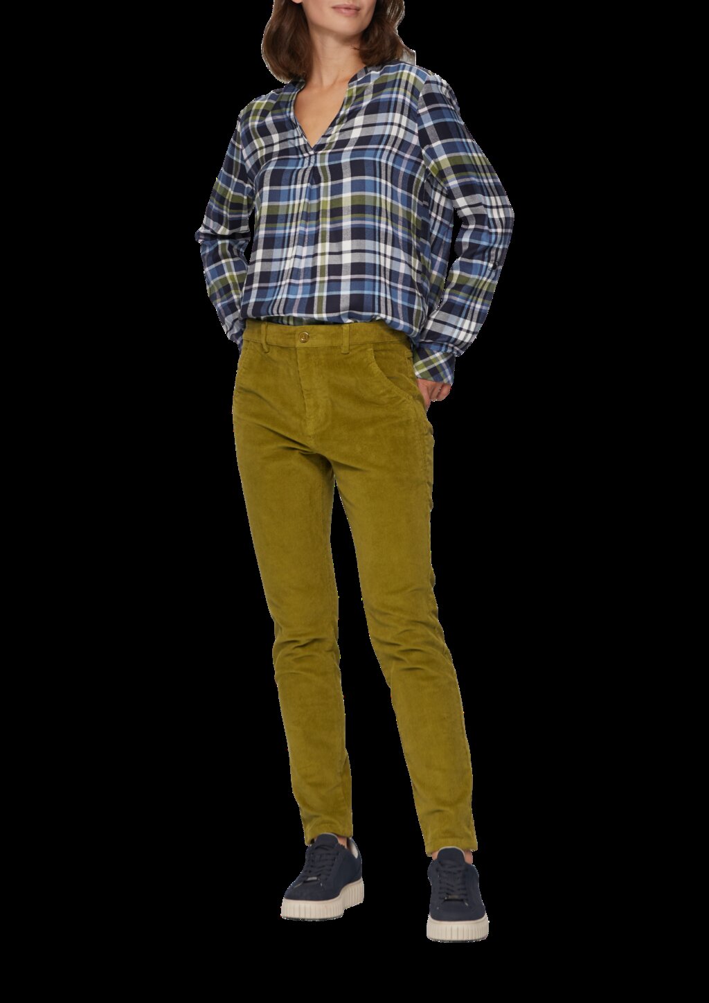 Karierte Bluse aus Viskosemix und Krempel-Detail