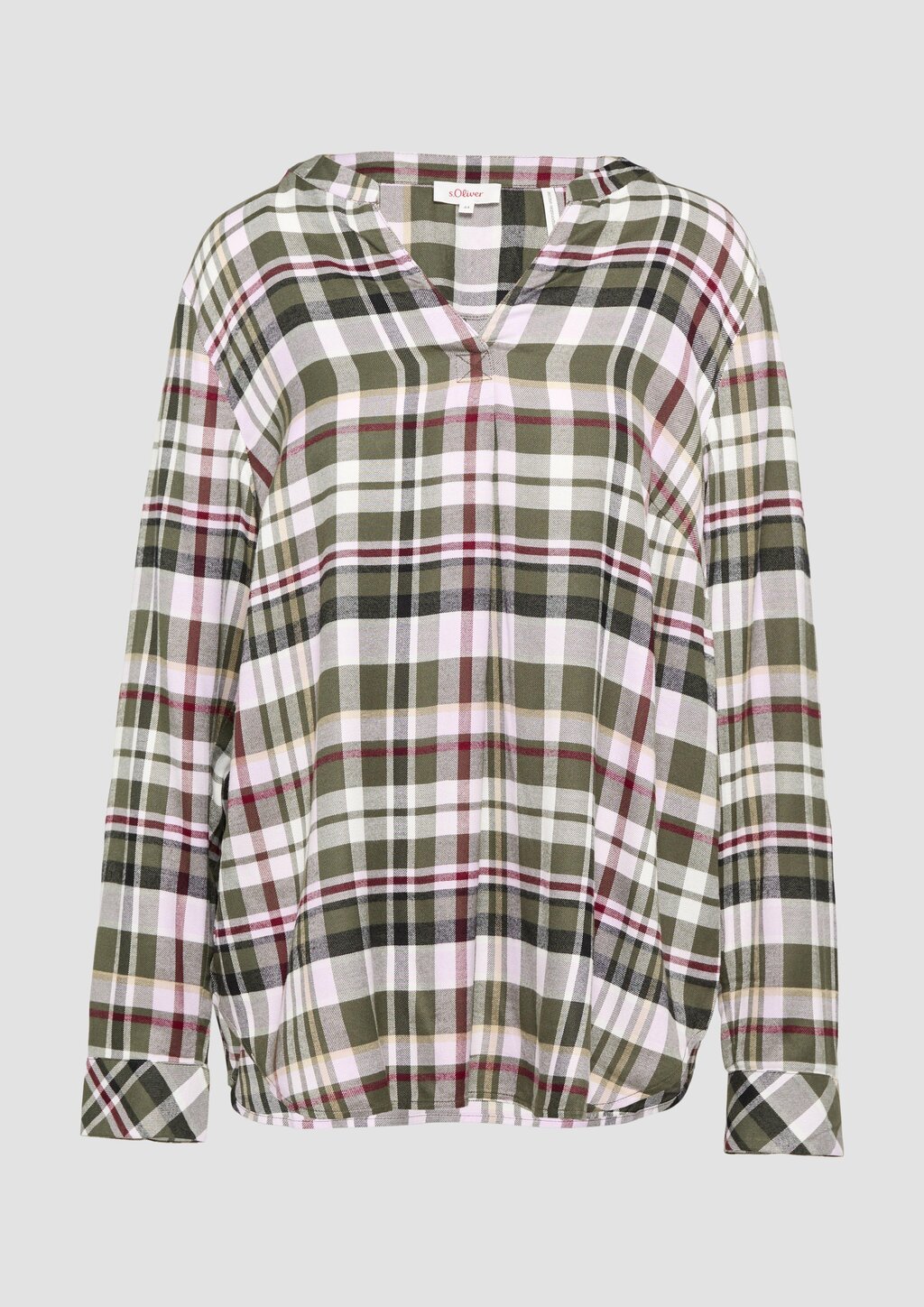 Karierte Bluse aus Viskosemix und Krempel-Detail