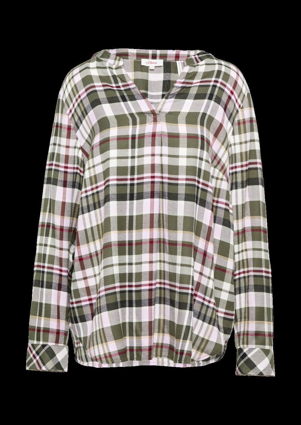 Karierte Bluse aus Viskosemix und Krempel-Detail