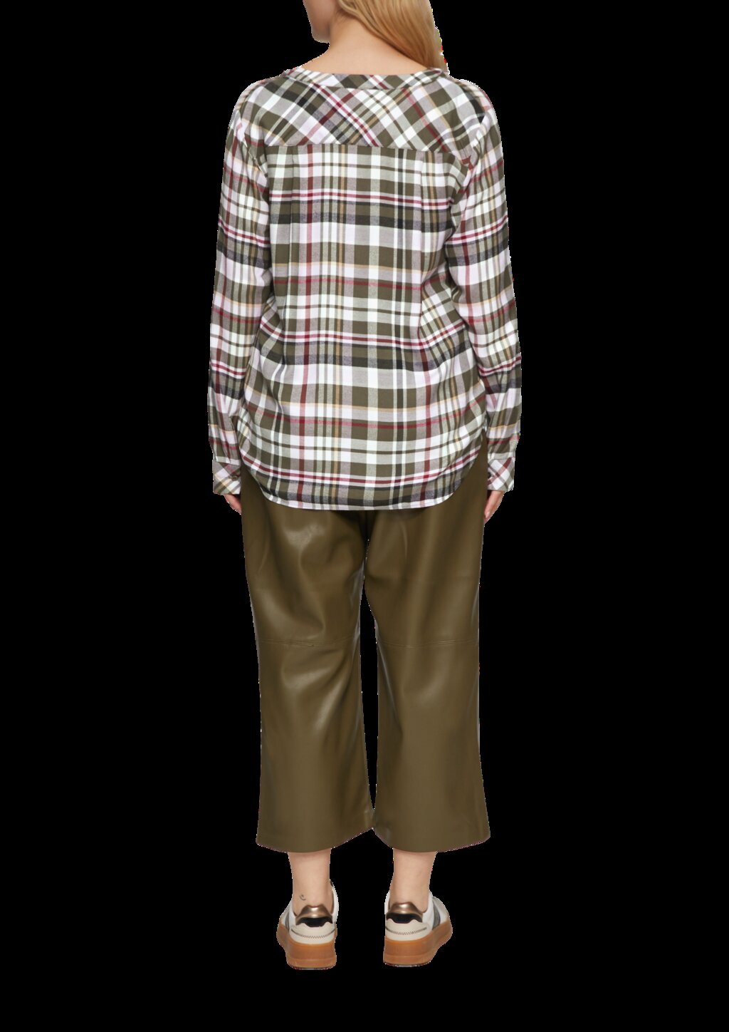 Karierte Bluse aus Viskosemix und Krempel-Detail