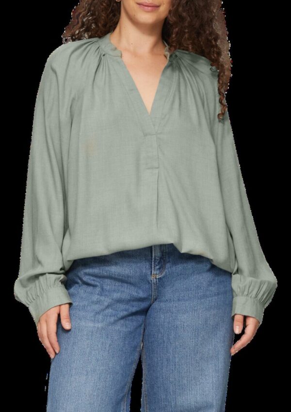 Melierte Viskosebluse mit Raffung