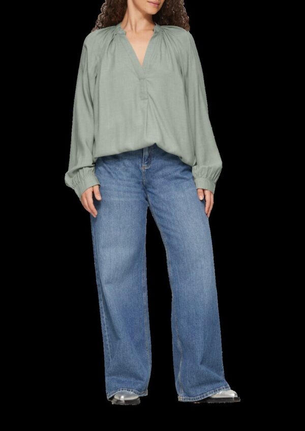 Melierte Viskosebluse mit Raffung