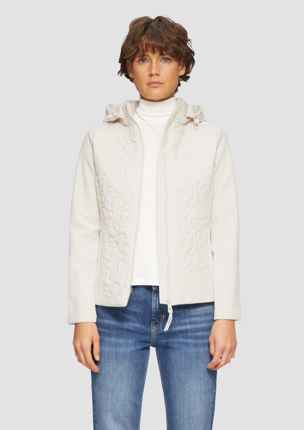 Materialmix-Jacke mit Steppmuster im Slim Fit