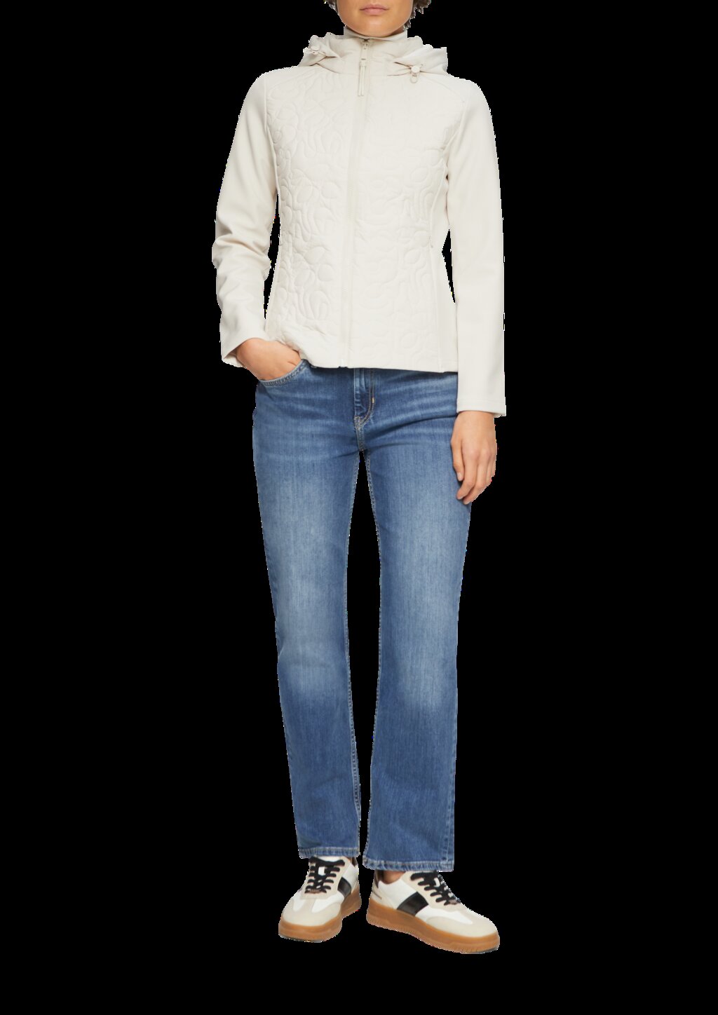 Materialmix-Jacke mit Steppmuster im Slim Fit