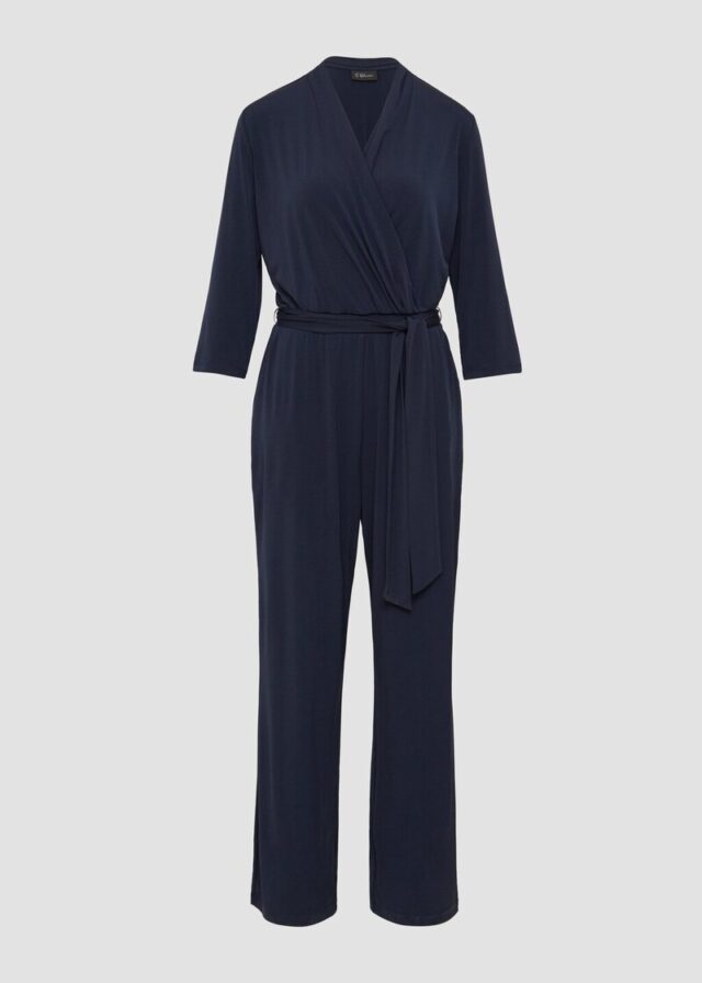 Fließender Jumpsuit in Wickeloptik mit Bindegürtel