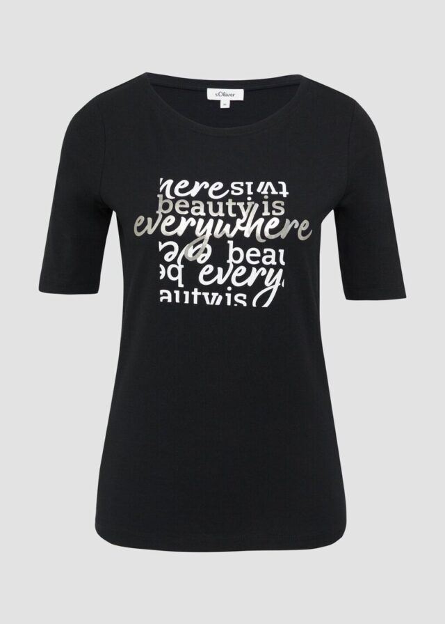 Elastisches T-Shirt mit Frontprint im Slim Fit