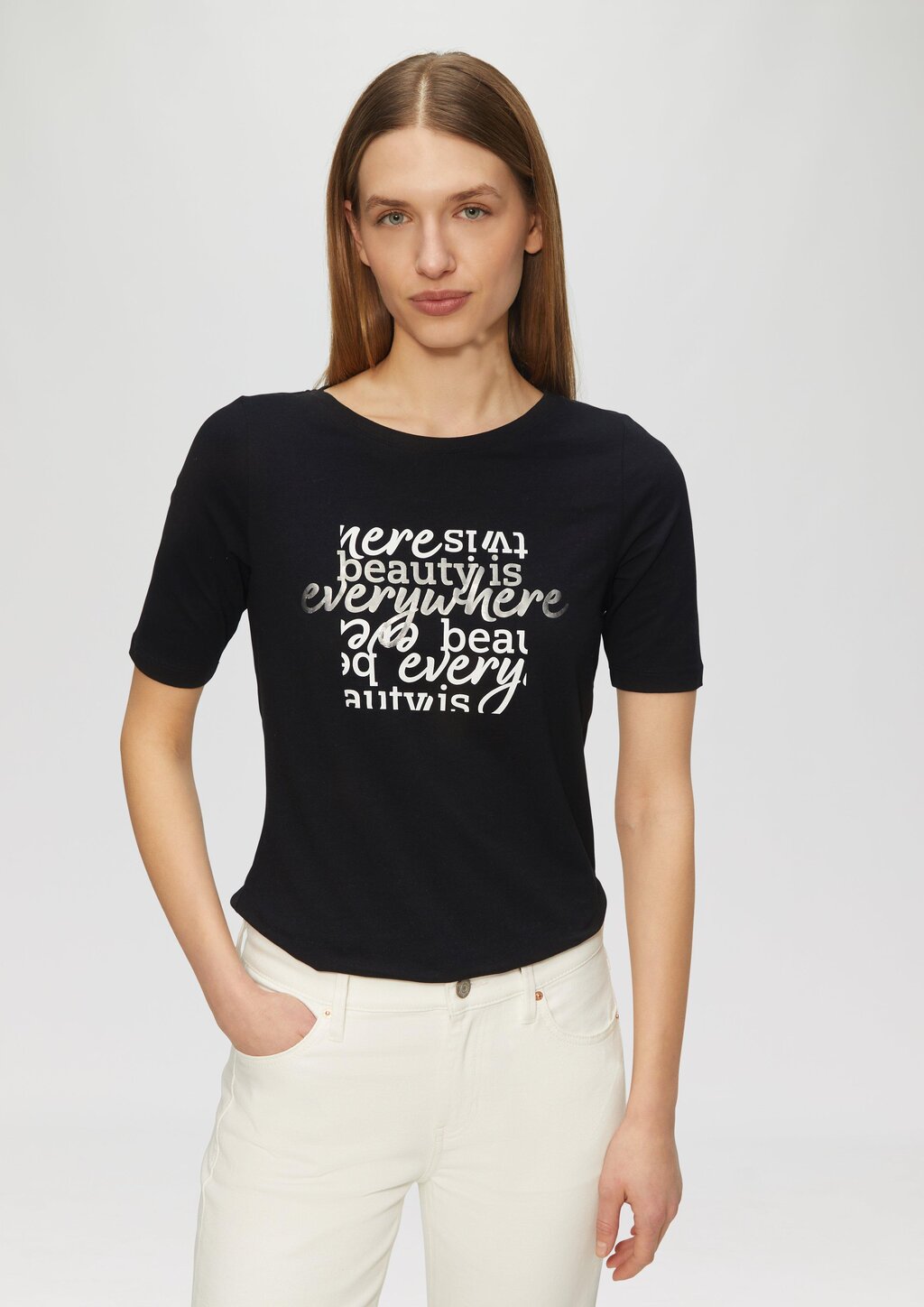 Elastisches T-Shirt mit Frontprint im Slim Fit