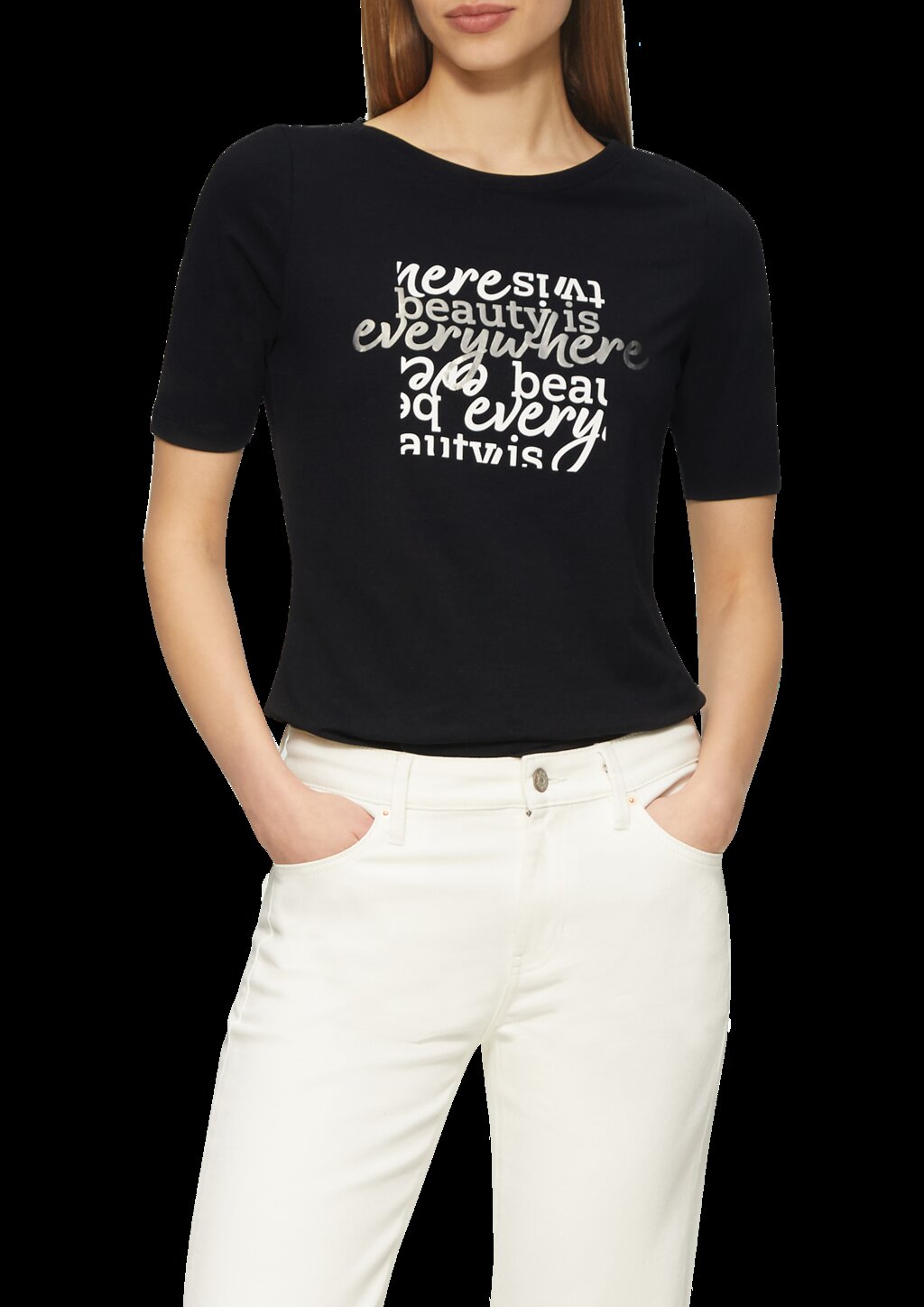 Elastisches T-Shirt mit Frontprint im Slim Fit