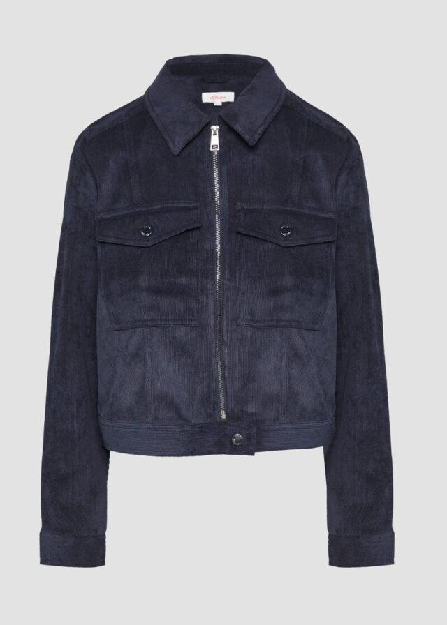 Kurze Feincordjacke mit aufgesetzten Taschen