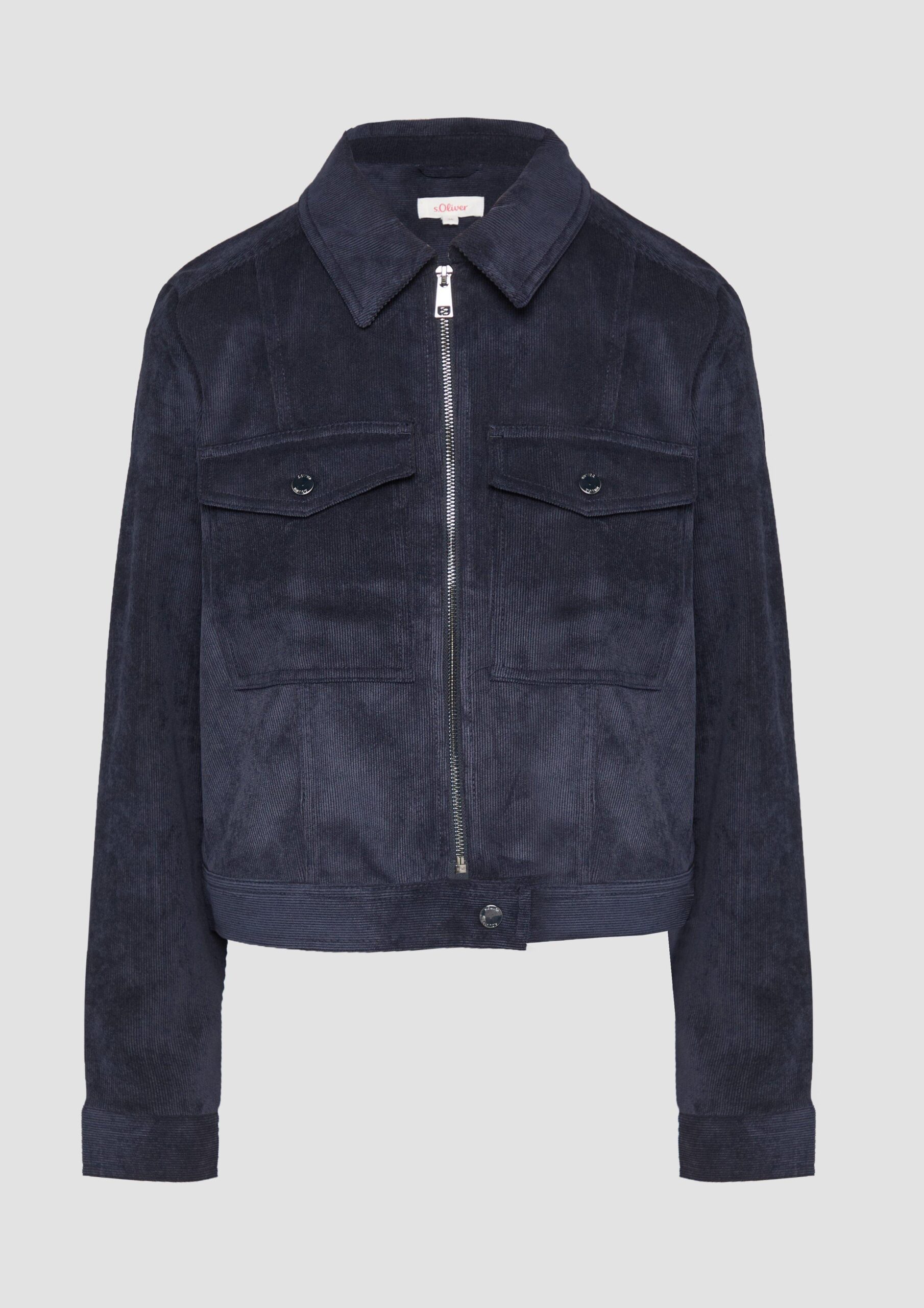 Kurze Feincordjacke mit aufgesetzten Taschen