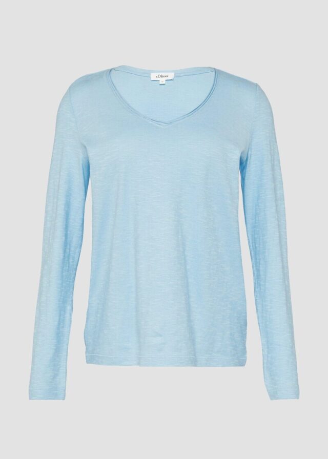 Langarmshirt aus Slub Yarn mit Rollkanten am Ausschnitt