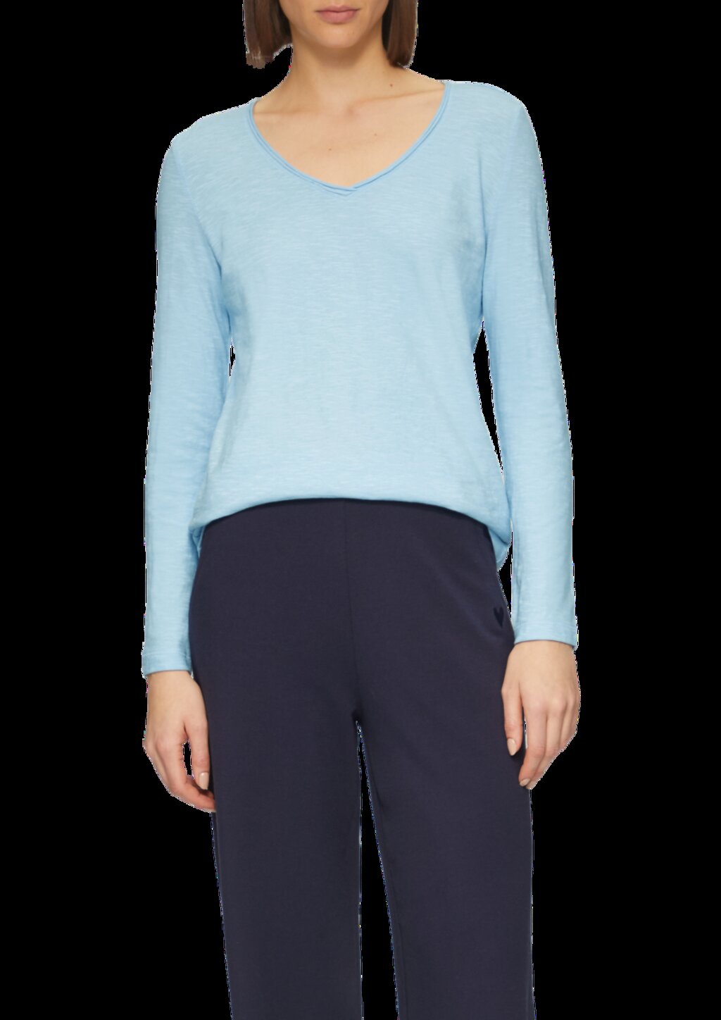 Langarmshirt aus Slub Yarn mit Rollkanten am Ausschnitt