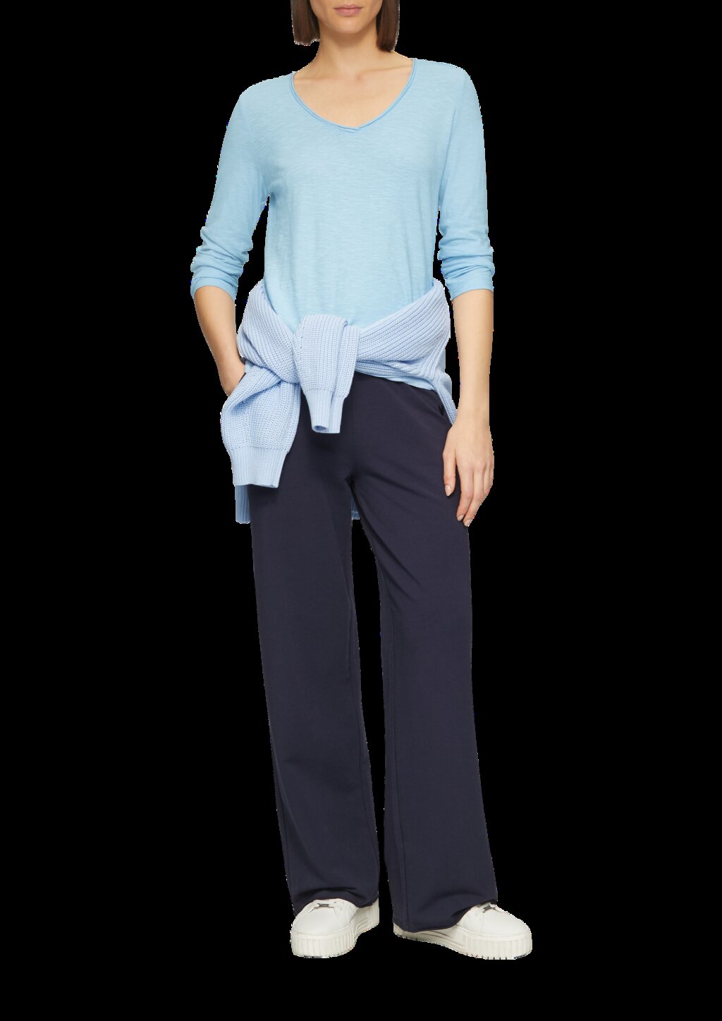 Langarmshirt aus Slub Yarn mit Rollkanten am Ausschnitt