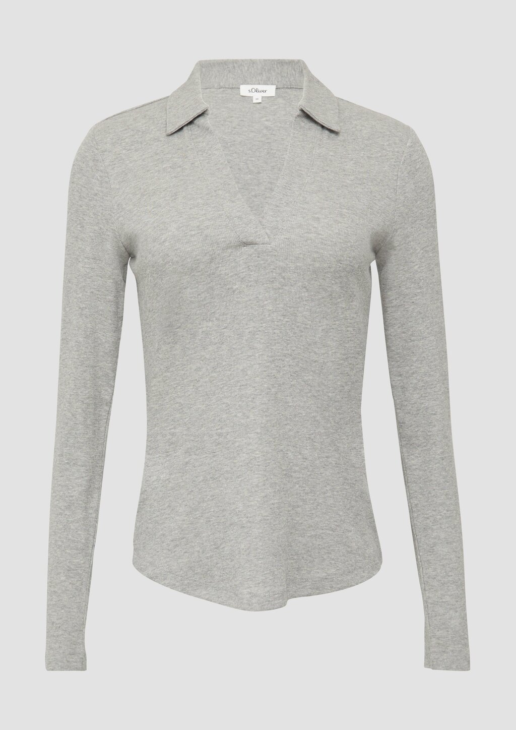 Geripptes Langarmshirt mit Polokragen