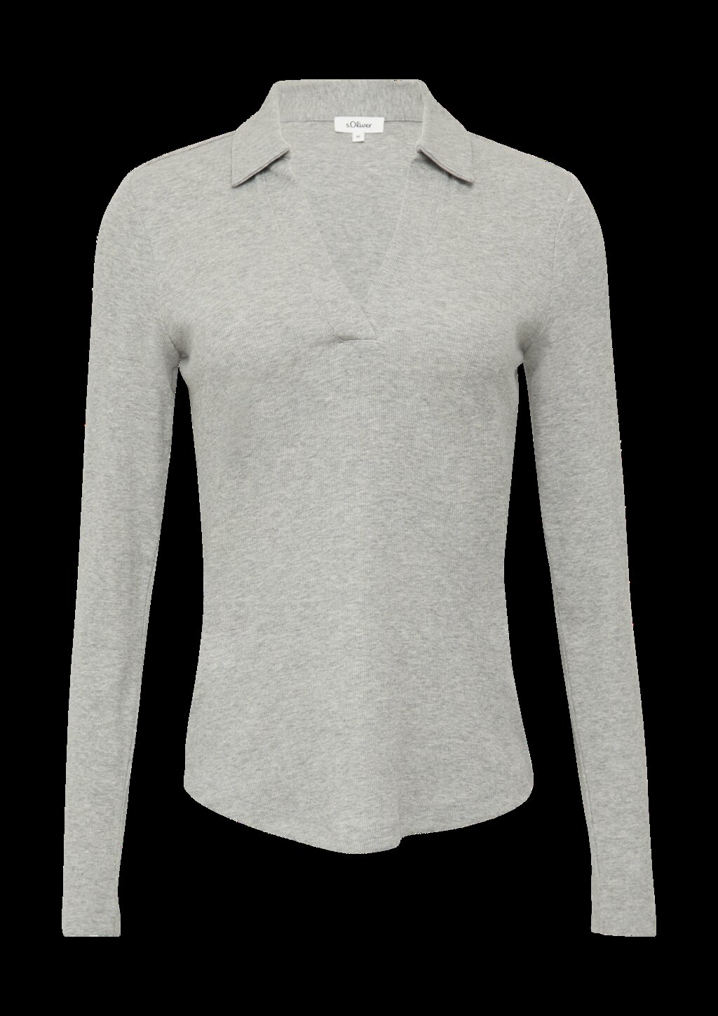 Geripptes Langarmshirt mit Polokragen