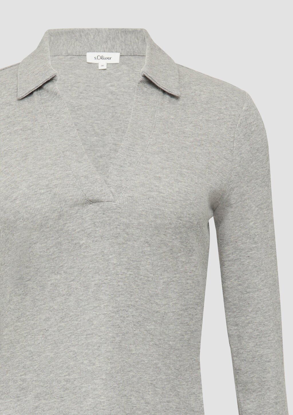 Geripptes Langarmshirt mit Polokragen