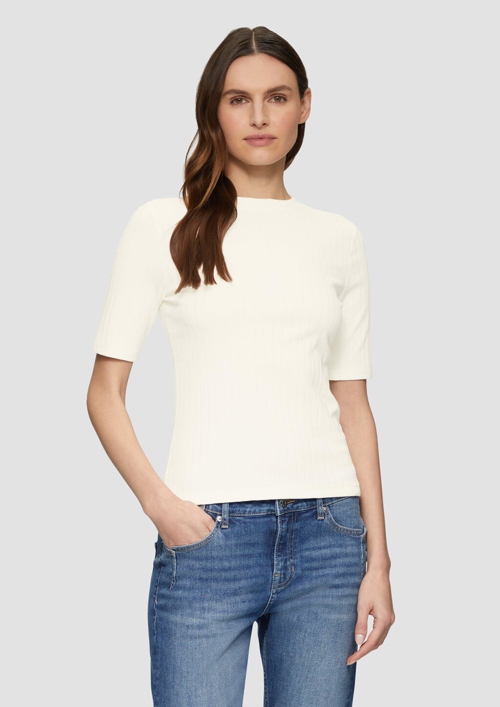 T-Shirt aus Jersey mit Rippstruktur im Slim Fit