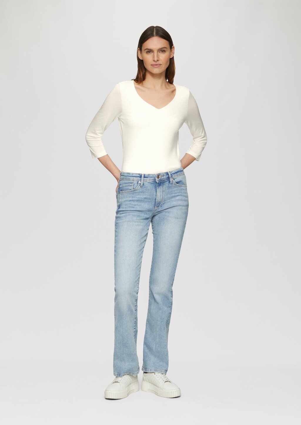 T-Shirt aus Lyocell im Slim Fit mit 3/4-Ärmeln