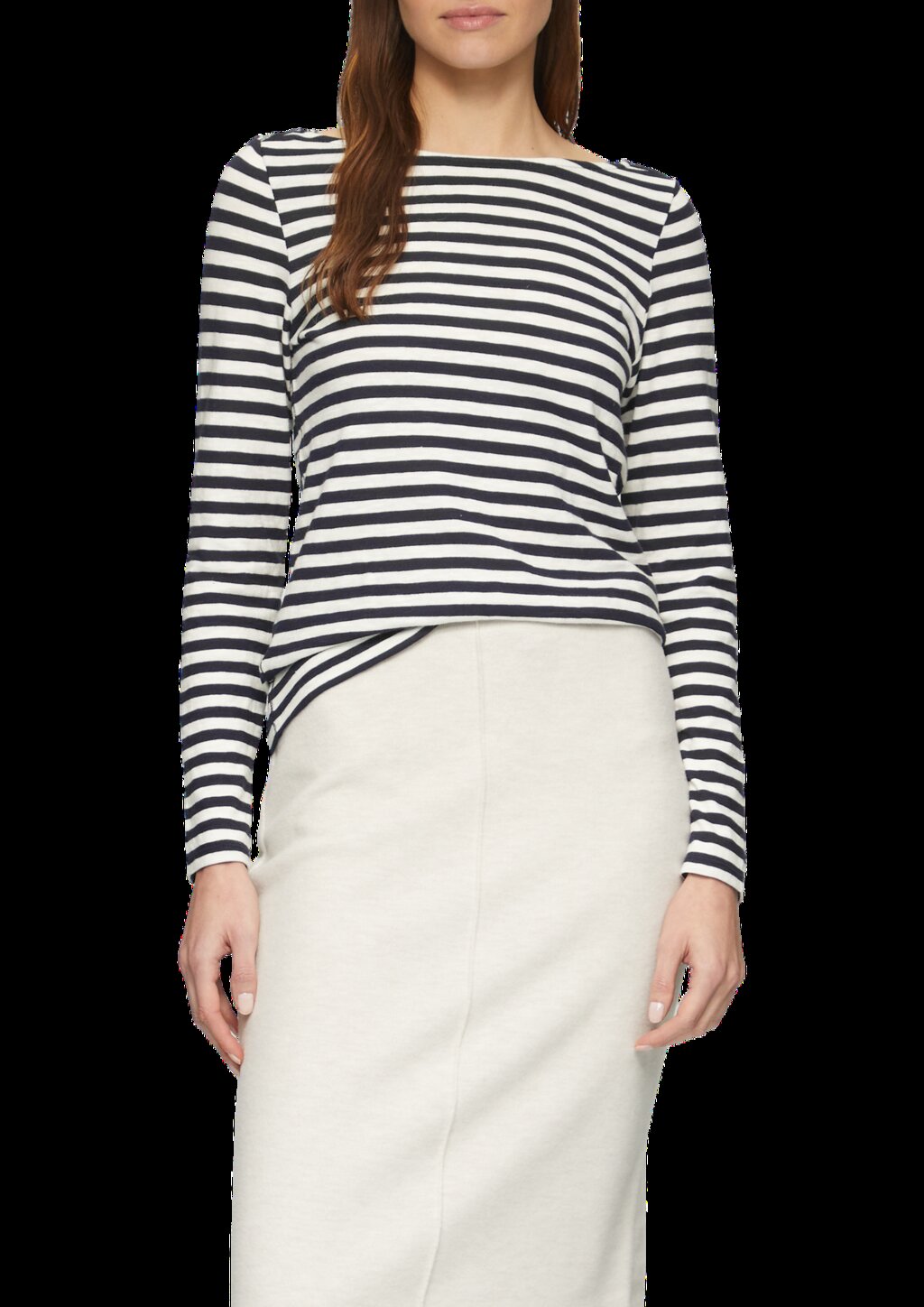 Geringeltes Langarmshirt aus Flammgarn mit U-Boot-Ausschnitt