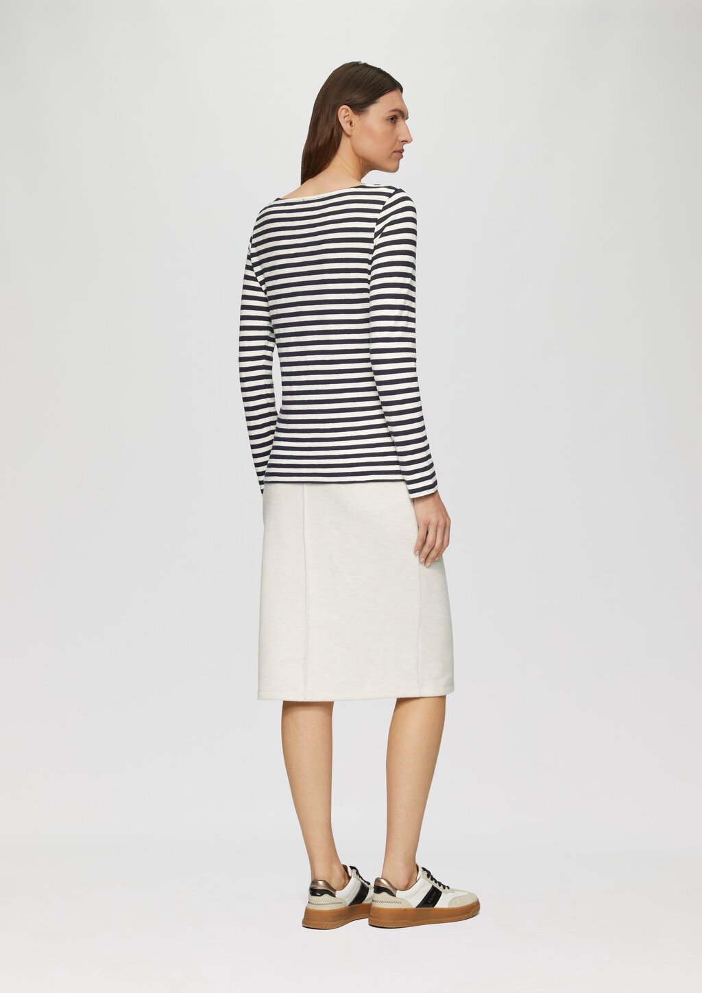 Geringeltes Langarmshirt aus Flammgarn mit U-Boot-Ausschnitt