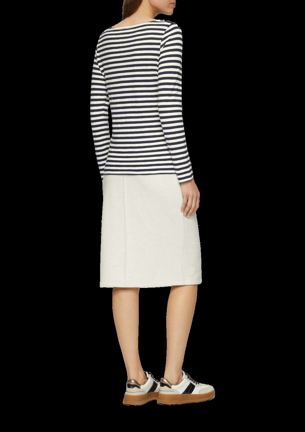 Geringeltes Langarmshirt aus Flammgarn mit U-Boot-Ausschnitt