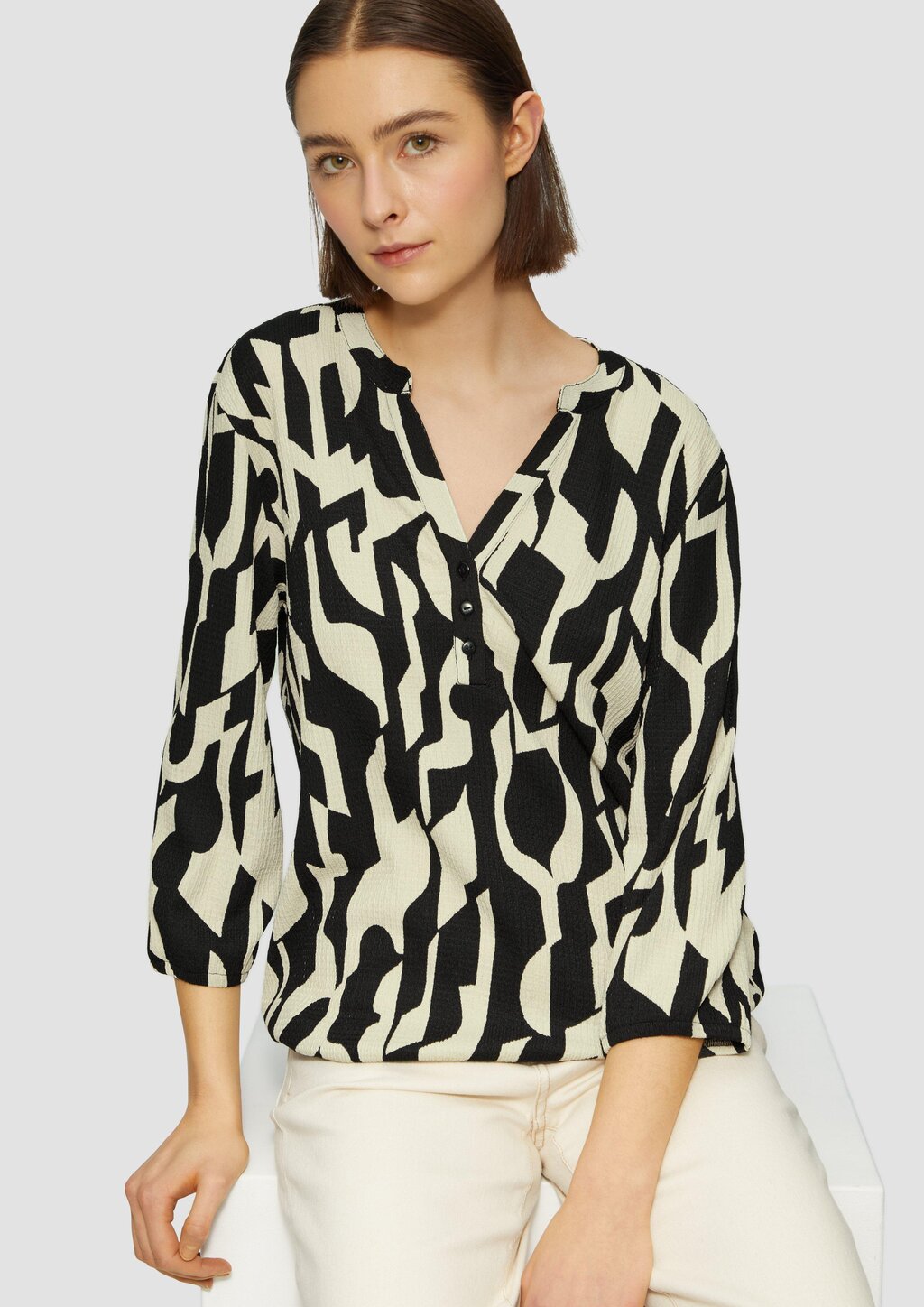 Strukturiertes Blusenshirt mit All-over-Print