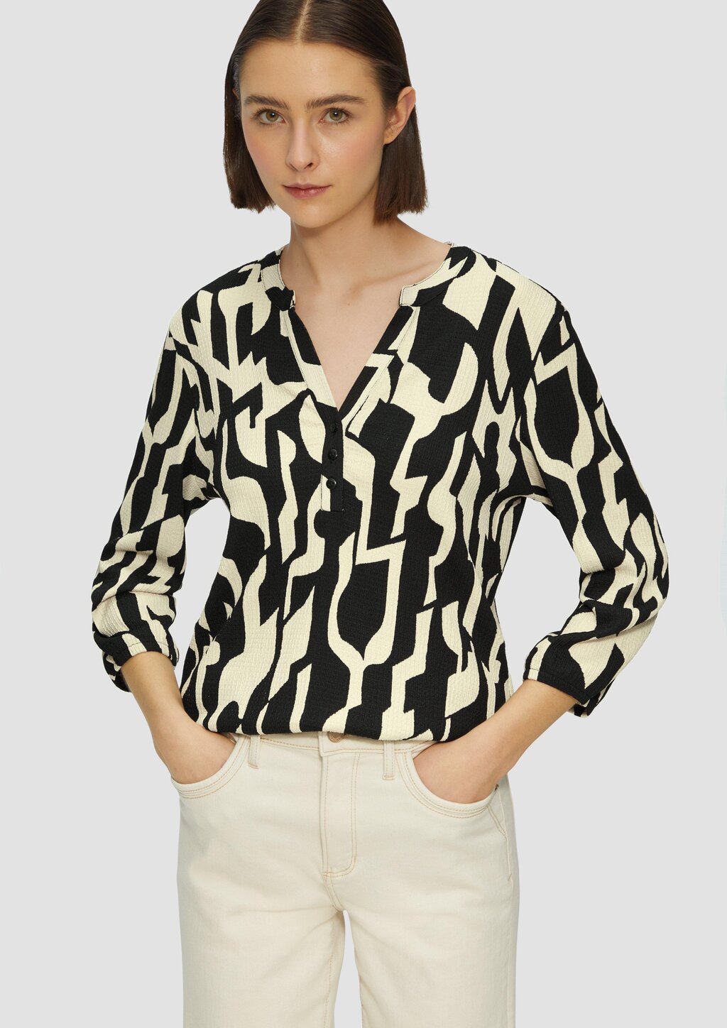 Strukturiertes Blusenshirt mit All-over-Print
