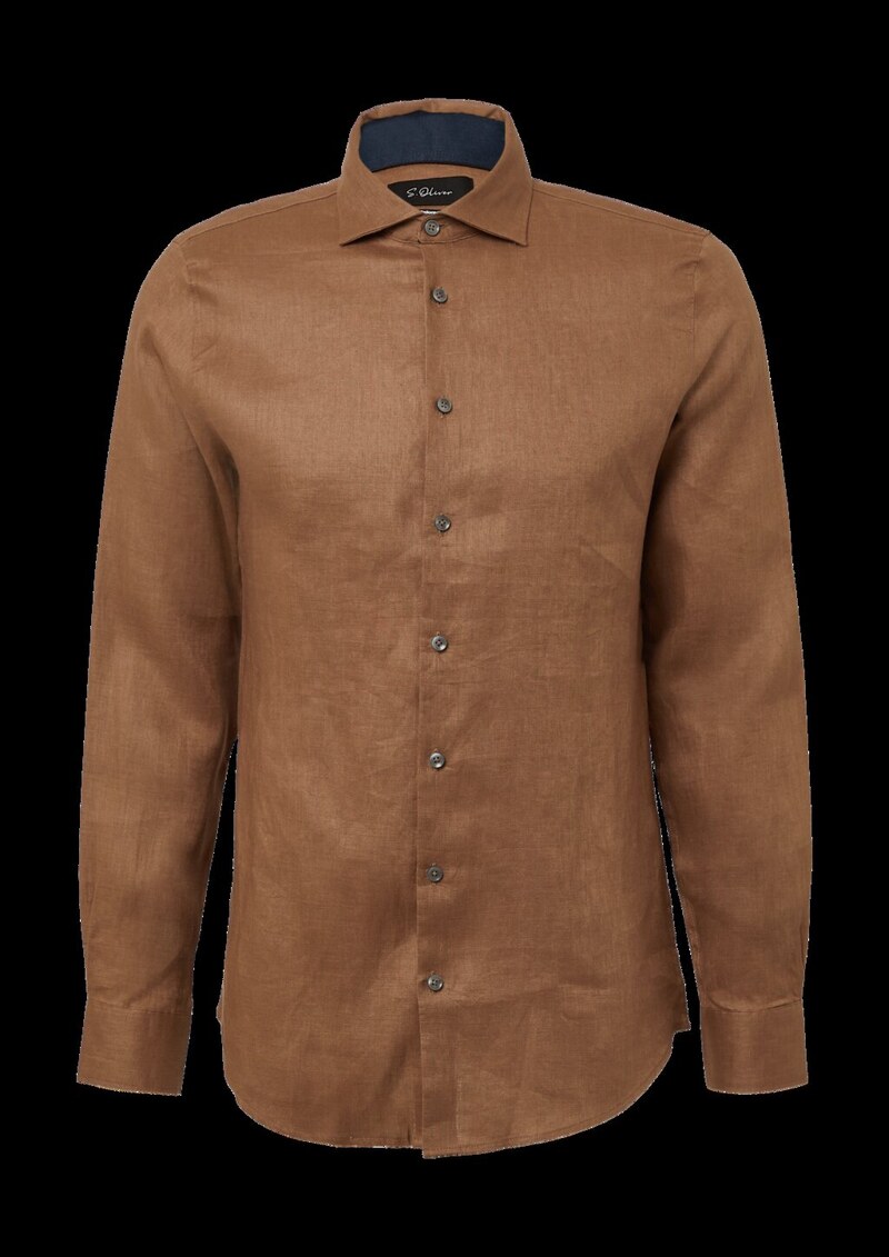Tailored Fit: Langarmhemd aus Leinen mit elegantem Glanz