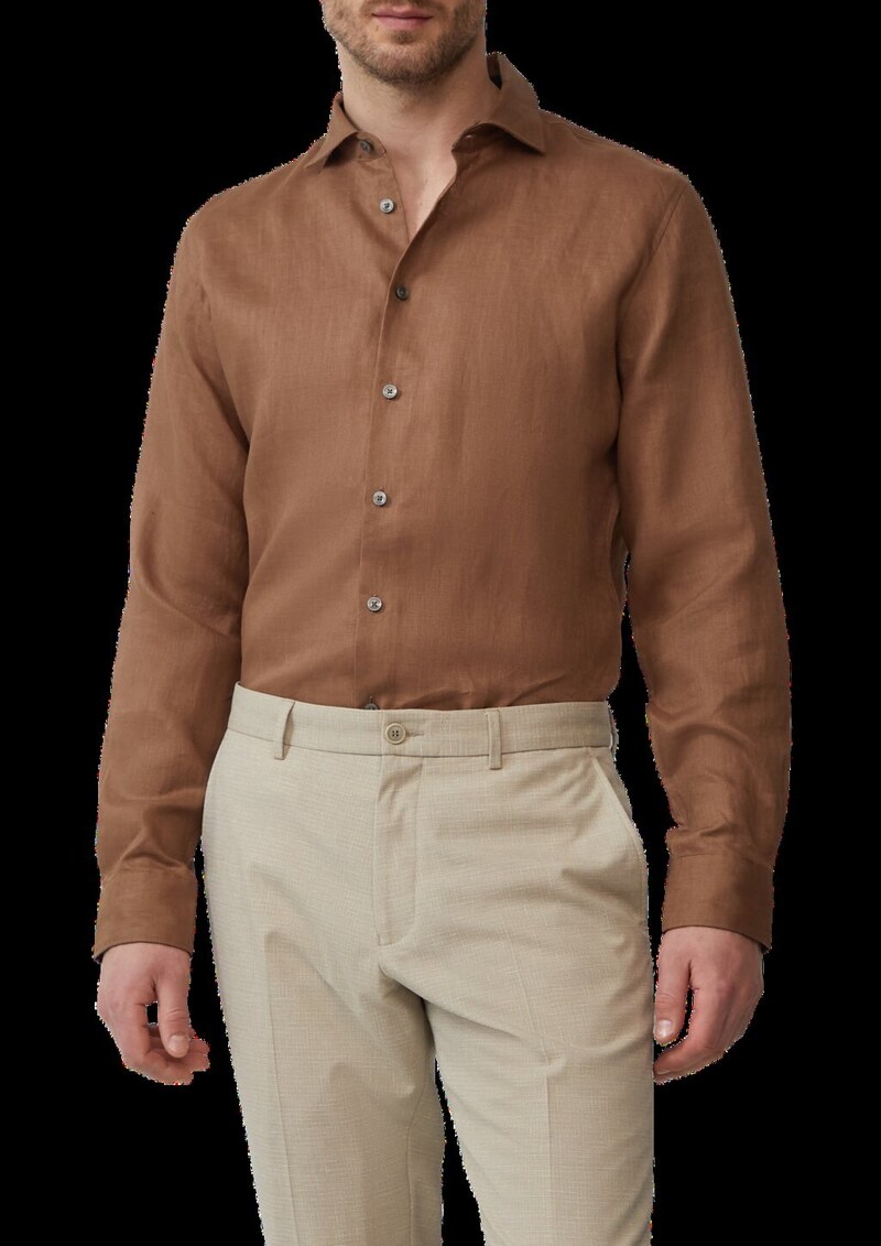Tailored Fit: Langarmhemd aus Leinen mit elegantem Glanz