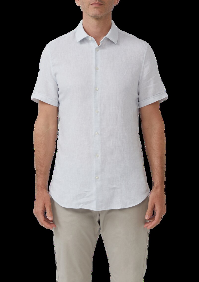 Tailored Fit: Strukturiertes Kurzarmhemd aus Leinemix