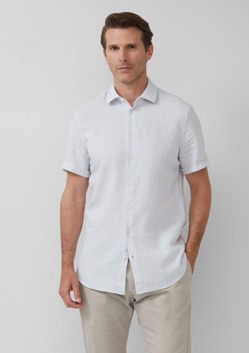 Tailored Fit: Strukturiertes Kurzarmhemd aus Leinemix