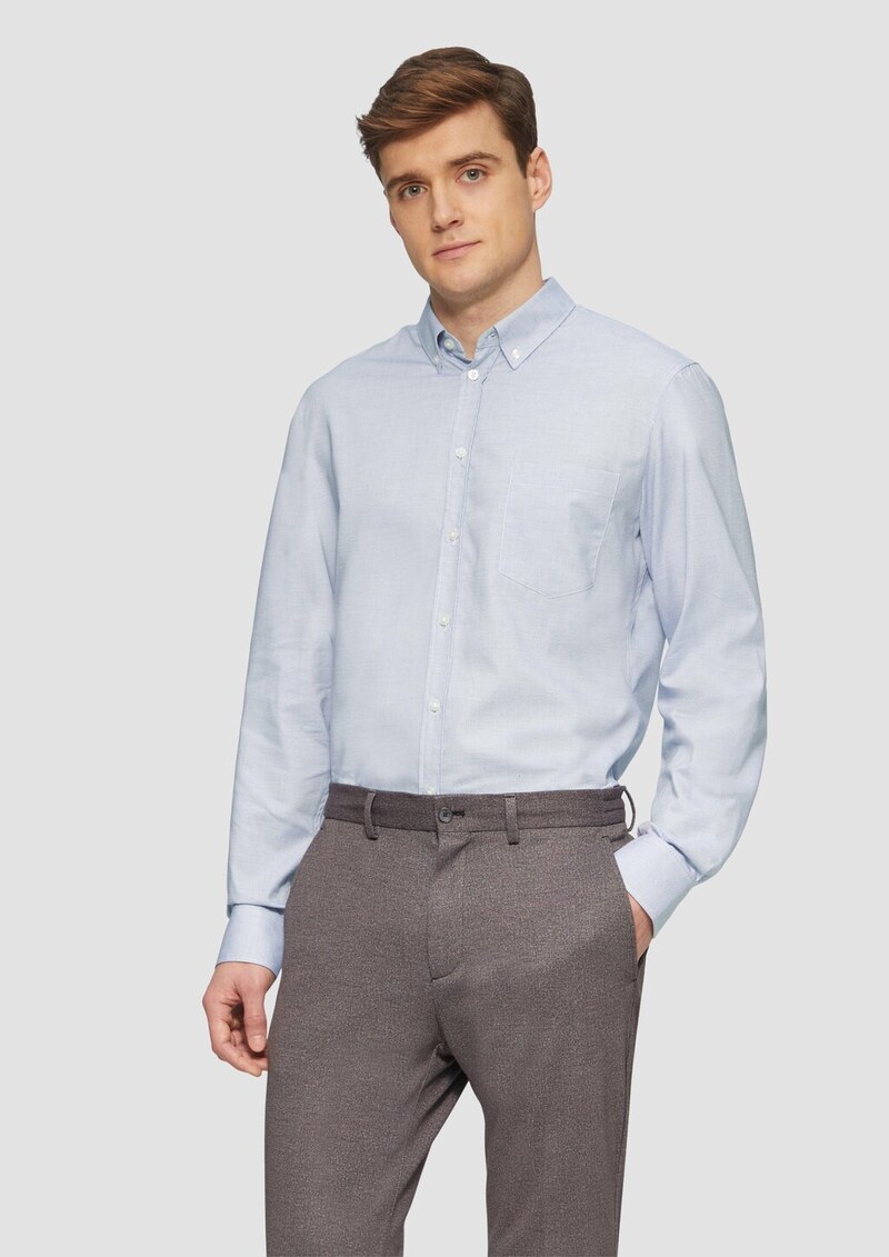 Tailored Fit: Elastisches Baumwollhemd mit Strukturmuster