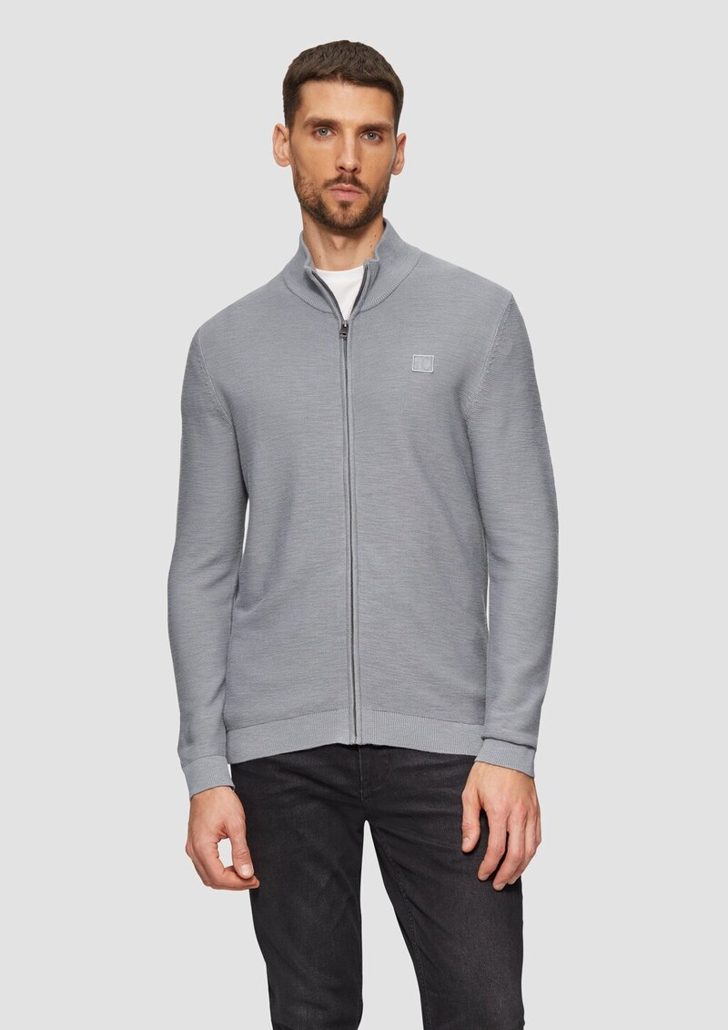 Strukturierte Strickjacke mit Logo-Patch