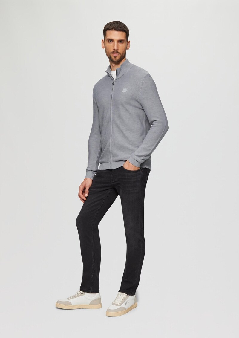 Strukturierte Strickjacke mit Logo-Patch