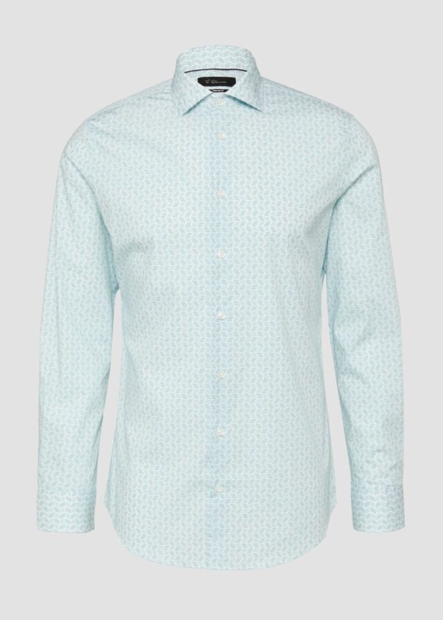 Tailored Fit: Elastisches Baumwollhemd mit All-over-Print