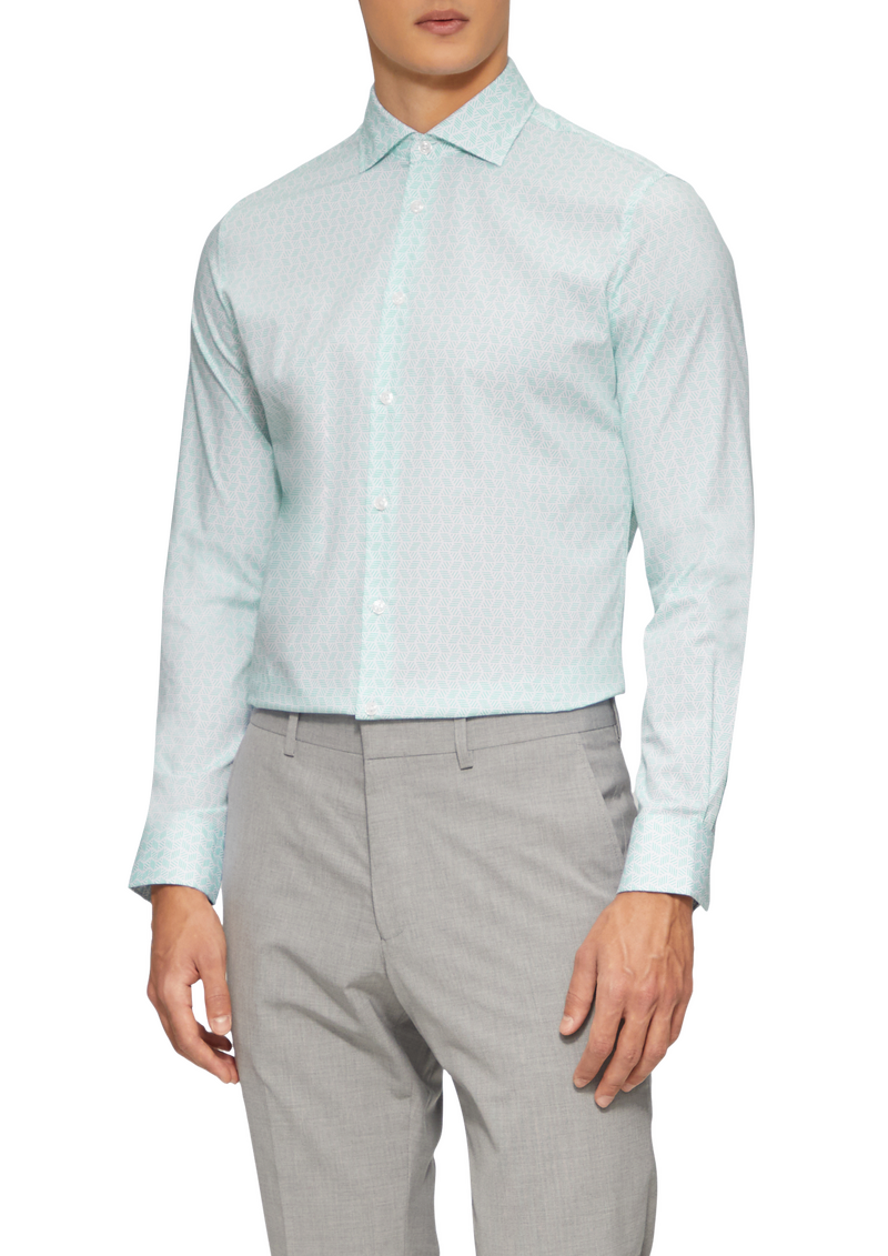 Tailored Fit: Elastisches Baumwollhemd mit All-over-Print