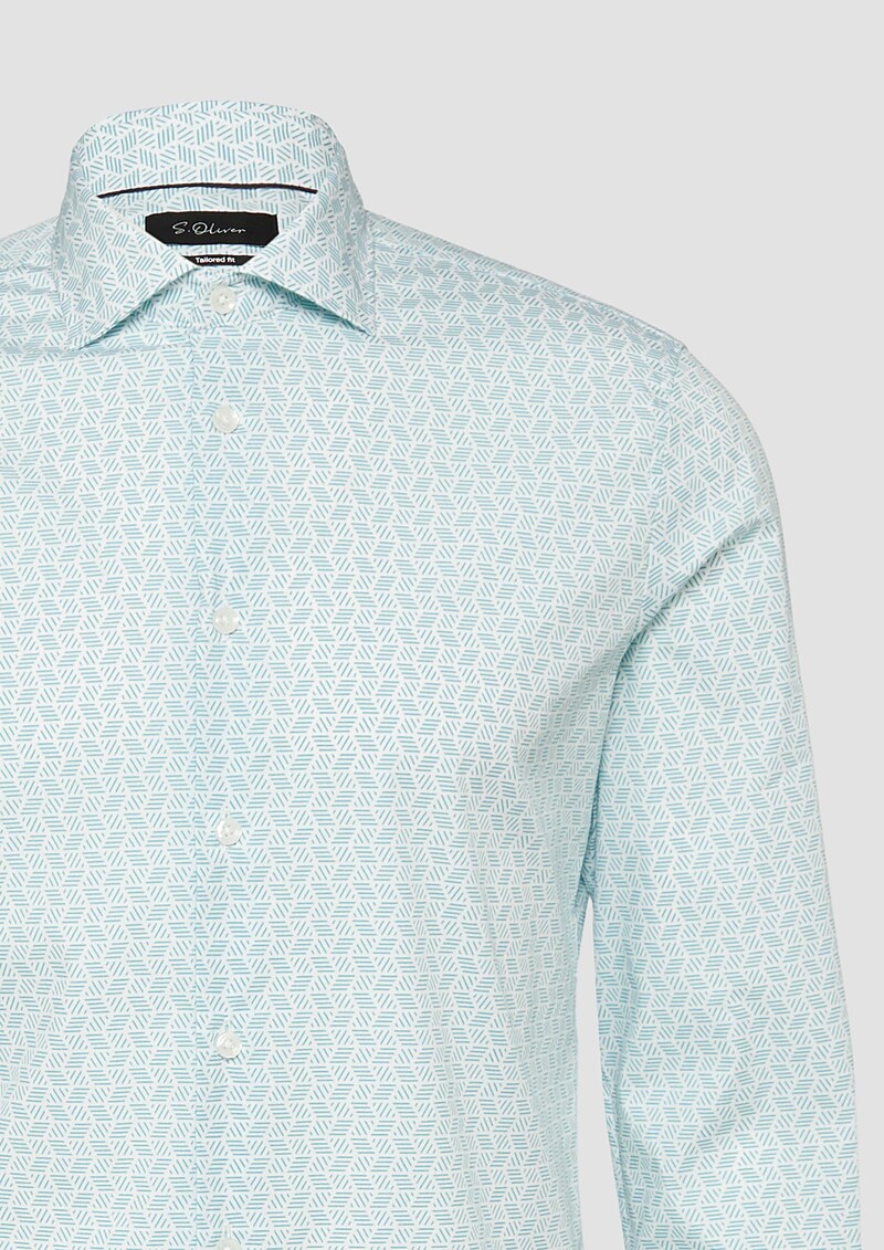 Tailored Fit: Elastisches Baumwollhemd mit All-over-Print