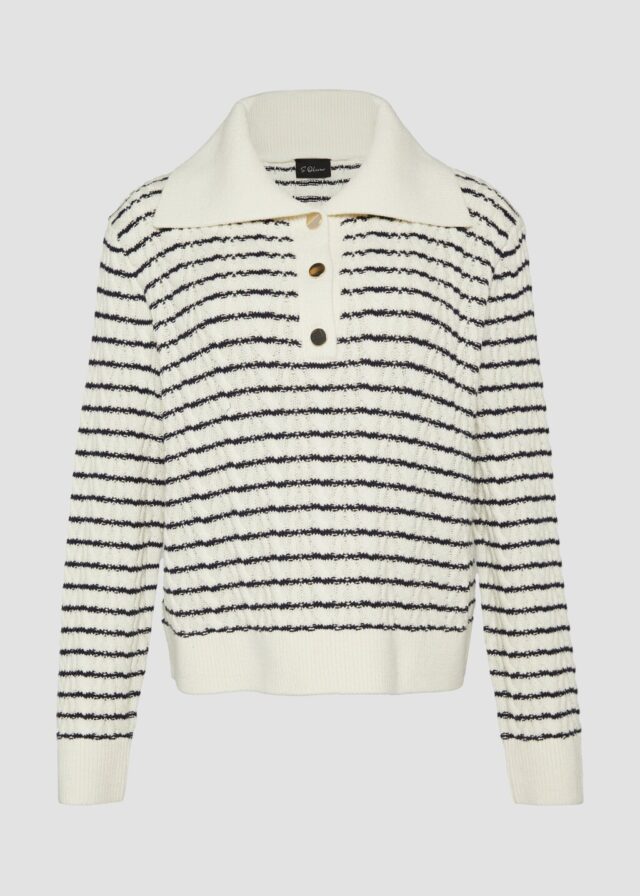 Relaxed-Fit-Pullover mit Troyer-Kragen und Zopfmuster